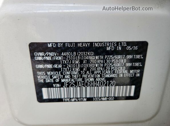 JF2SJAEC6HH402120 2017 SUBARU FORESTER White სალონის 360-გრადუსიანი ხედი
