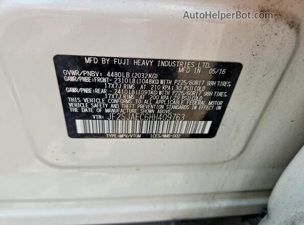 JF2SJAEC6HH409763 2017 SUBARU FORESTER White Սալոնի 360 աստիճան տեսք