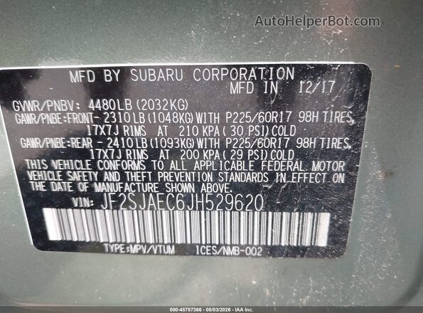 JF2SJAEC6JH529620 2018 SUBARU FORESTER Teal Widok komory silnika