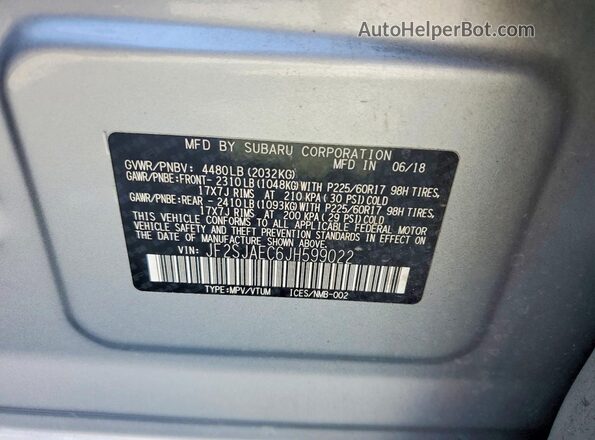 JF2SJAEC6JH599022 2018 SUBARU FORESTER Silver Vista del compartimento del motor