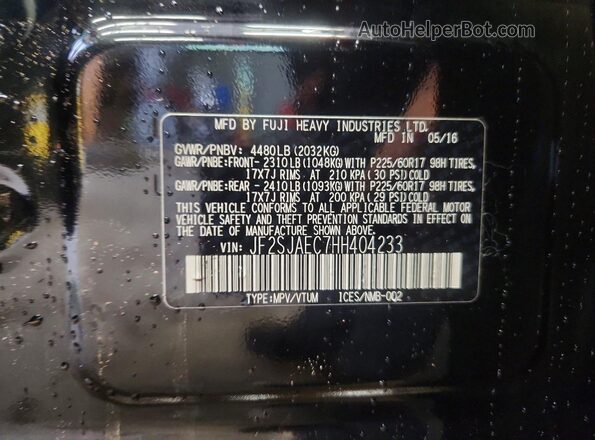 JF2SJAEC7HH404233 2017 SUBARU FORESTER Черный Вид наклейки с VIN-кодом