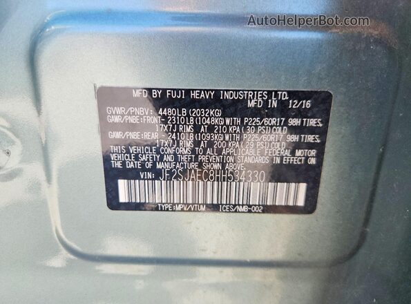 JF2SJAEC8HH534330 2017 SUBARU FORESTER Green Vista interior de 360 grados
