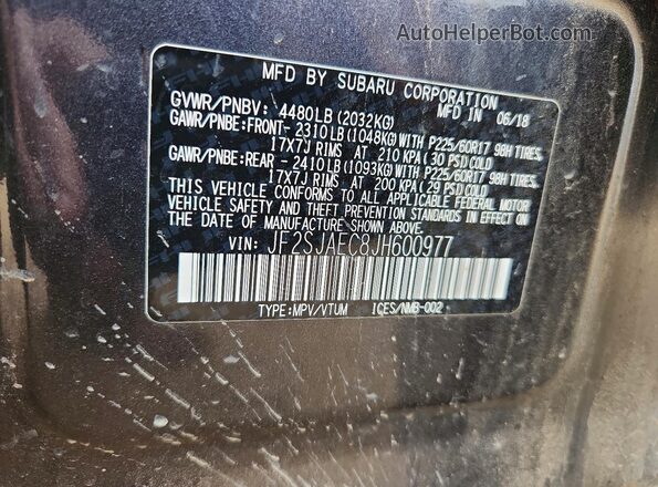 JF2SJAEC8JH600977 2018 SUBARU FORESTER Black Вид підкапотного простору