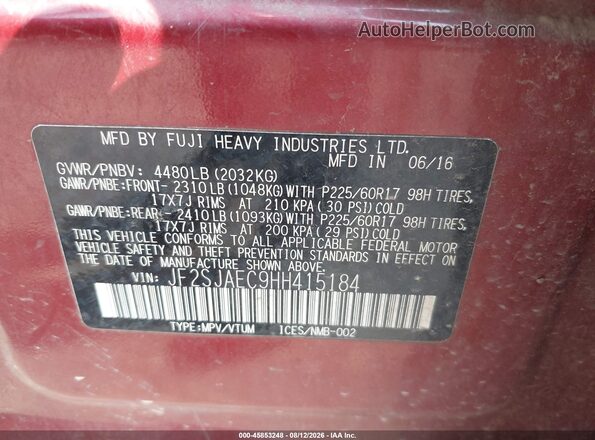 JF2SJAEC9HH415184 2017 SUBARU FORESTER Красный Вид подкапотного пространства