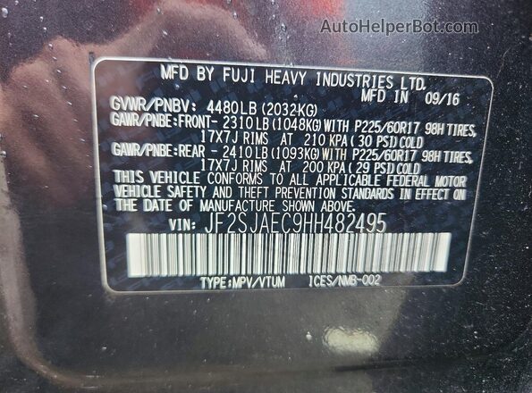 JF2SJAEC9HH482495 2017 SUBARU FORESTER Charcoal Vista interior de 360 grados
