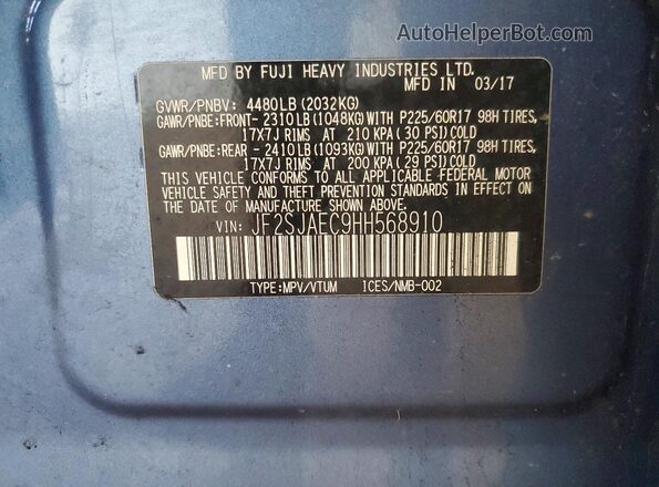 JF2SJAEC9HH568910 2017 SUBARU FORESTER Blue Widok naklejki z numerem VIN