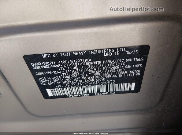 JF2SJAFC5GH456862 2016 SUBARU FORESTER Gold Շարժիչի բաժամունքի տեսք
