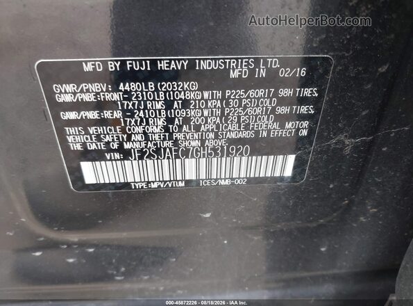 JF2SJAFC7GH531920 2016 SUBARU FORESTER Gray Вид підкапотного простору