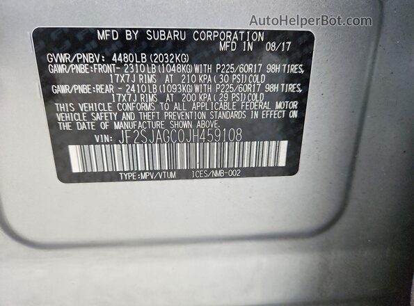 JF2SJAGC0JH459108 2018 SUBARU FORESTER Silver Engine compartment view