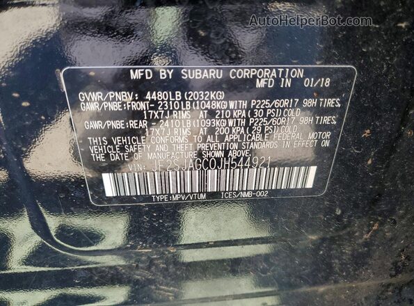 JF2SJAGC0JH544921 2018 SUBARU FORESTER Черный Вид наклейки с VIN-кодом