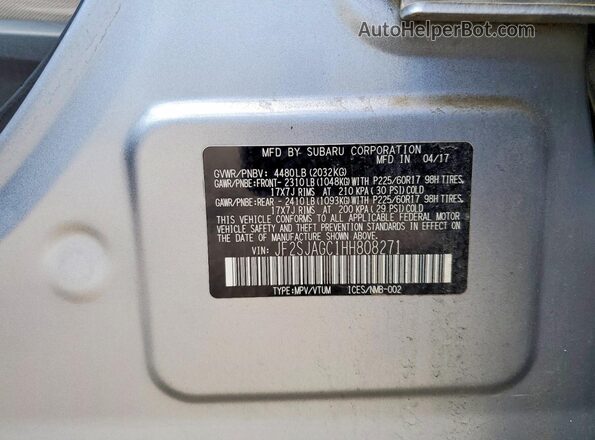JF2SJAGC1HH808271 2017 SUBARU FORESTER Silver Engine compartment view