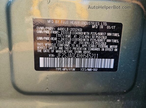 JF2SJAGC4HH545211 2017 SUBARU FORESTER Green Vista del compartimento del motor