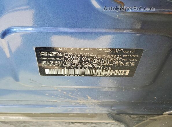 JF2SJAGC4JH471729 2018 SUBARU FORESTER Blue VIN კოდის სტიკერის ხედი