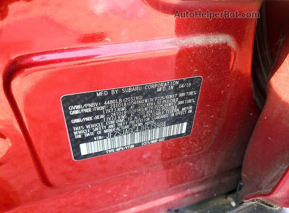 JF2SJAGC4JH573984 2018 SUBARU FORESTER Burgundy VIN კოდის სტიკერის ხედი
