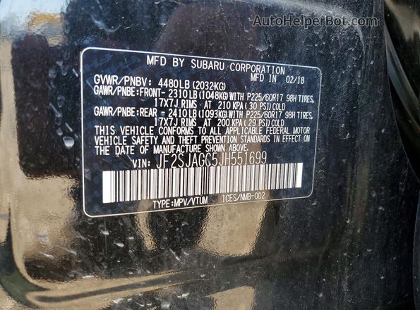 JF2SJAGC5JH551699 2018 SUBARU FORESTER Black Vista de la etiqueta del VIN