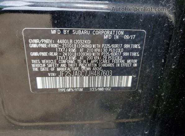 JF2SJAGC7JH487603 2018 SUBARU FORESTER Black Widok naklejki z numerem VIN