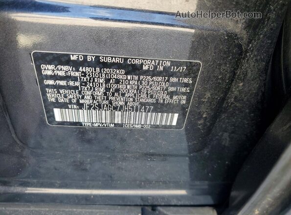 JF2SJAGC7JH511477 2018 SUBARU FORESTER Gray Vista interior de 360 grados