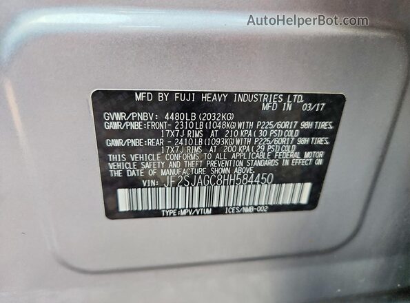 JF2SJAGC8HH584450 2017 SUBARU FORESTER Silver VIN sticker view
