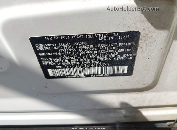 JF2SJAHC0GH482833 2016 SUBARU FORESTER White Widok deski rozdzielczej