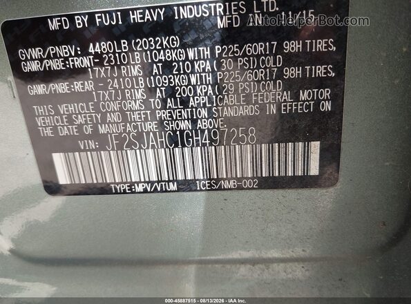 JF2SJAHC1GH497258 2016 SUBARU FORESTER Green Շարժիչի բաժամունքի տեսք