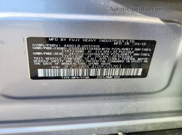 JF2SJAHC4GH550261 2016 SUBARU FORESTER Silver სალონის 360-გრადუსიანი ხედი