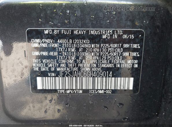 JF2SJAHC6GH409014 2016 SUBARU FORESTER Black Engine compartment view