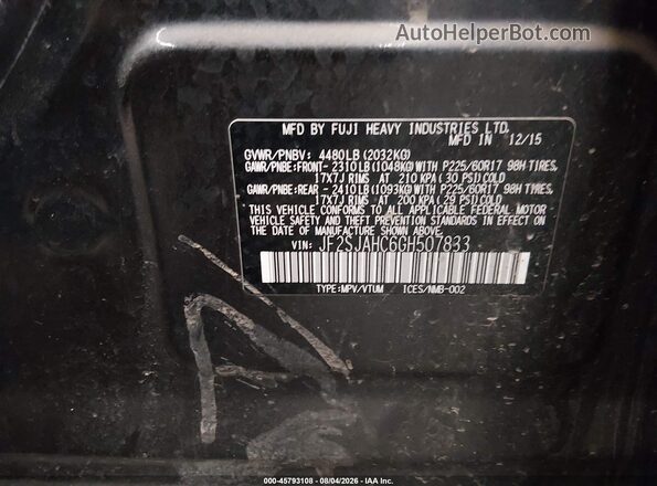 JF2SJAHC6GH507833 2016 SUBARU FORESTER Gray Вид підкапотного простору