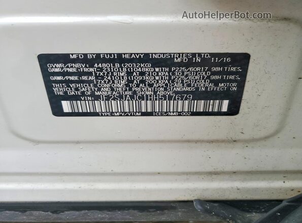 JF2SJAJC1HH517679 2017 SUBARU FORESTER Белый Вид наклейки с VIN-кодом