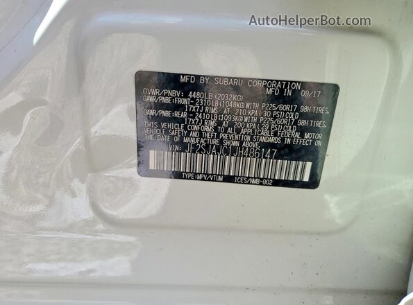 JF2SJAJC1JH486147 2018 SUBARU FORESTER White Вид наклейки з VIN-кодом