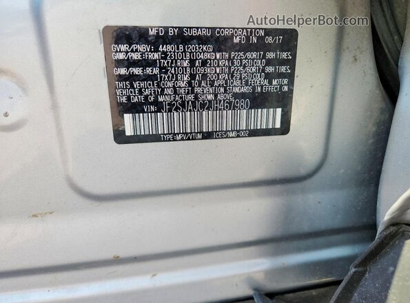 JF2SJAJC2JH467980 2018 SUBARU FORESTER Серебряный Вид наклейки с VIN-кодом