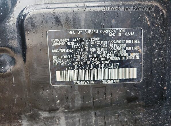 JF2SJAJC2JH554407 2018 SUBARU FORESTER Black VIN კოდის სტიკერის ხედი