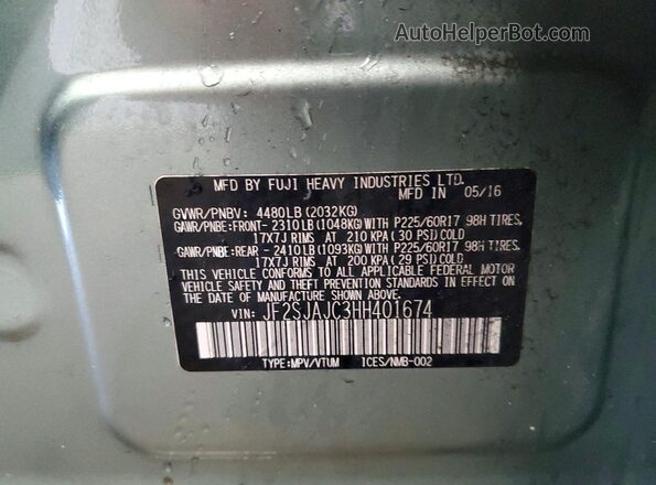 JF2SJAJC3HH401674 2017 SUBARU FORESTER Green 360 interior view