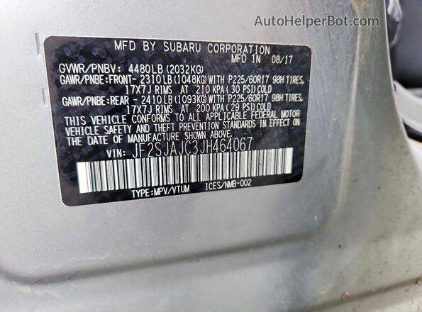 JF2SJAJC3JH464067 2018 SUBARU FORESTER Silver Widok komory silnika
