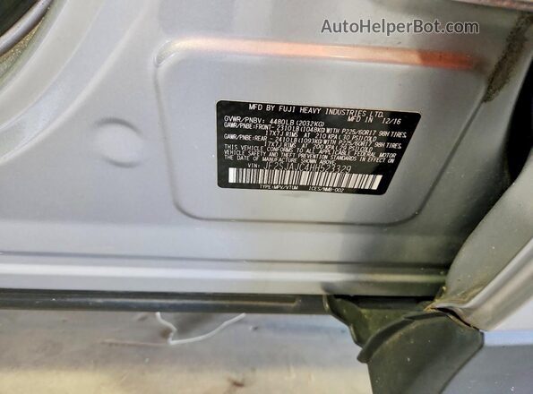 JF2SJAJC4HH523329 2017 SUBARU FORESTER Silver VIN კოდის სტიკერის ხედი