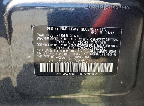 JF2SJAJC4HH577519 2017 SUBARU FORESTER Charcoal Vista de la etiqueta del VIN