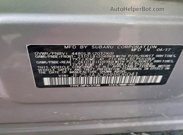 JF2SJAJC6HH806041 2017 SUBARU FORESTER Silver VIN կոդի պիտակի տեսք