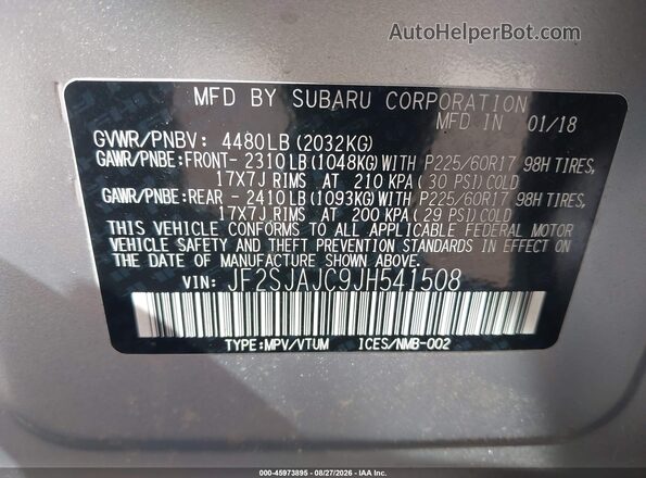 JF2SJAJC9JH541508 2018 SUBARU FORESTER Silver Engine compartment view