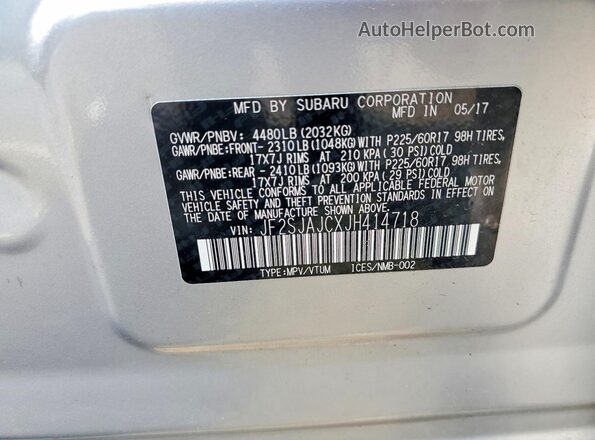 JF2SJAJCXJH414718 2018 SUBARU FORESTER Silver Widok naklejki z numerem VIN