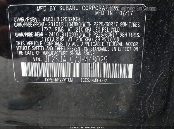 JF2SJALC7JH448029 2018 SUBARU FORESTER Black Widok komory silnika