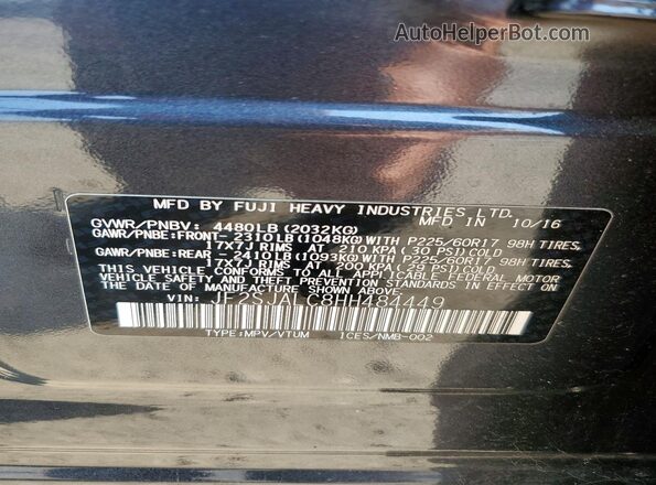 JF2SJALC8HH484449 2017 SUBARU FORESTER Черный Вид наклейки с VIN-кодом