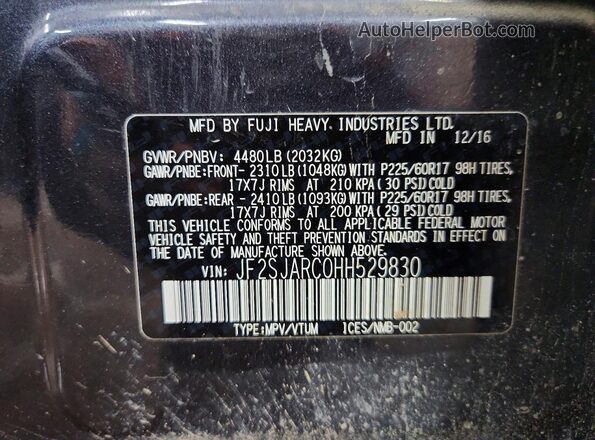 JF2SJARC0HH529830 2017 SUBARU FORESTER Charcoal Widok naklejki z numerem VIN