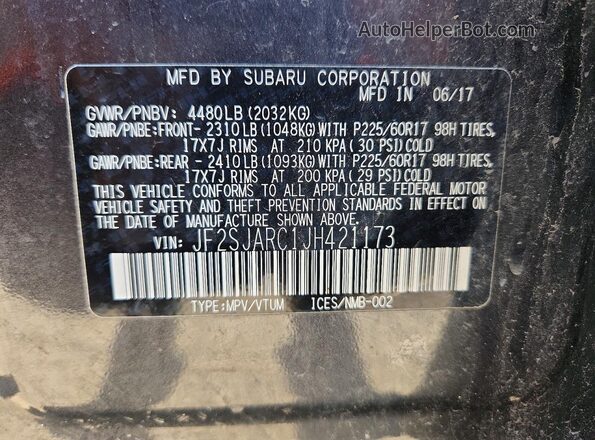 JF2SJARC1JH421173 2018 SUBARU FORESTER Gray Vista de la etiqueta del VIN