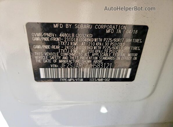 JF2SJARC2JH583121 2018 SUBARU FORESTER Белый Вид подкапотного пространства