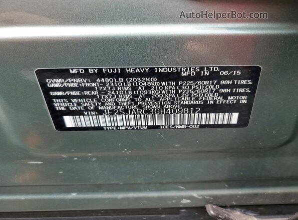 JF2SJARC3GH409812 2016 SUBARU FORESTER Green Вид наклейки з VIN-кодом
