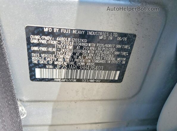 JF2SJARC3HH426403 2017 SUBARU FORESTER Серебряный Вид наклейки с VIN-кодом