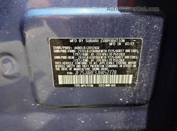 JF2SJARC3JH452778 2018 SUBARU FORESTER Синий Вид подкапотного пространства