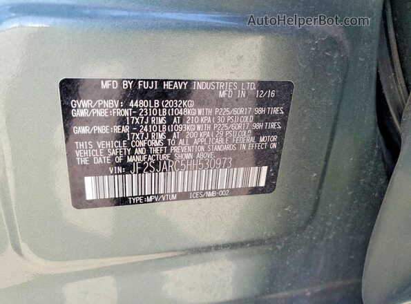 JF2SJARC5HH530973 2017 SUBARU FORESTER Green Vista de la etiqueta del VIN