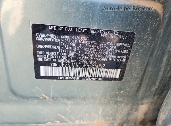 JF2SJARC5HH585052 2017 SUBARU FORESTER Green Widok komory silnika