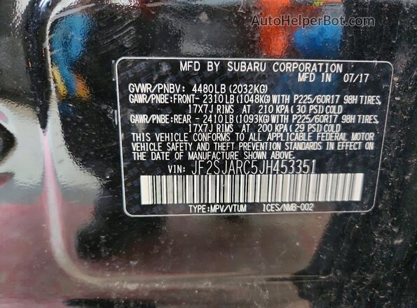 JF2SJARC5JH453351 2018 SUBARU FORESTER Black Widok naklejki z numerem VIN