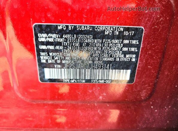 JF2SJARC7JH493141 2018 SUBARU FORESTER Red Вид підкапотного простору